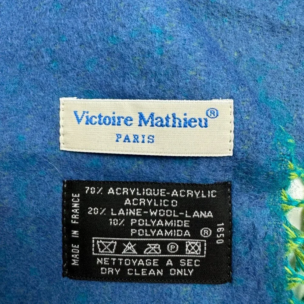 Victoire Mathieu Paris Turquoise Scarf Fringe Unisex Made in France